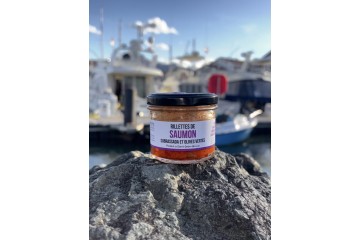 Rillettes de saumon subrassada et olives vertes